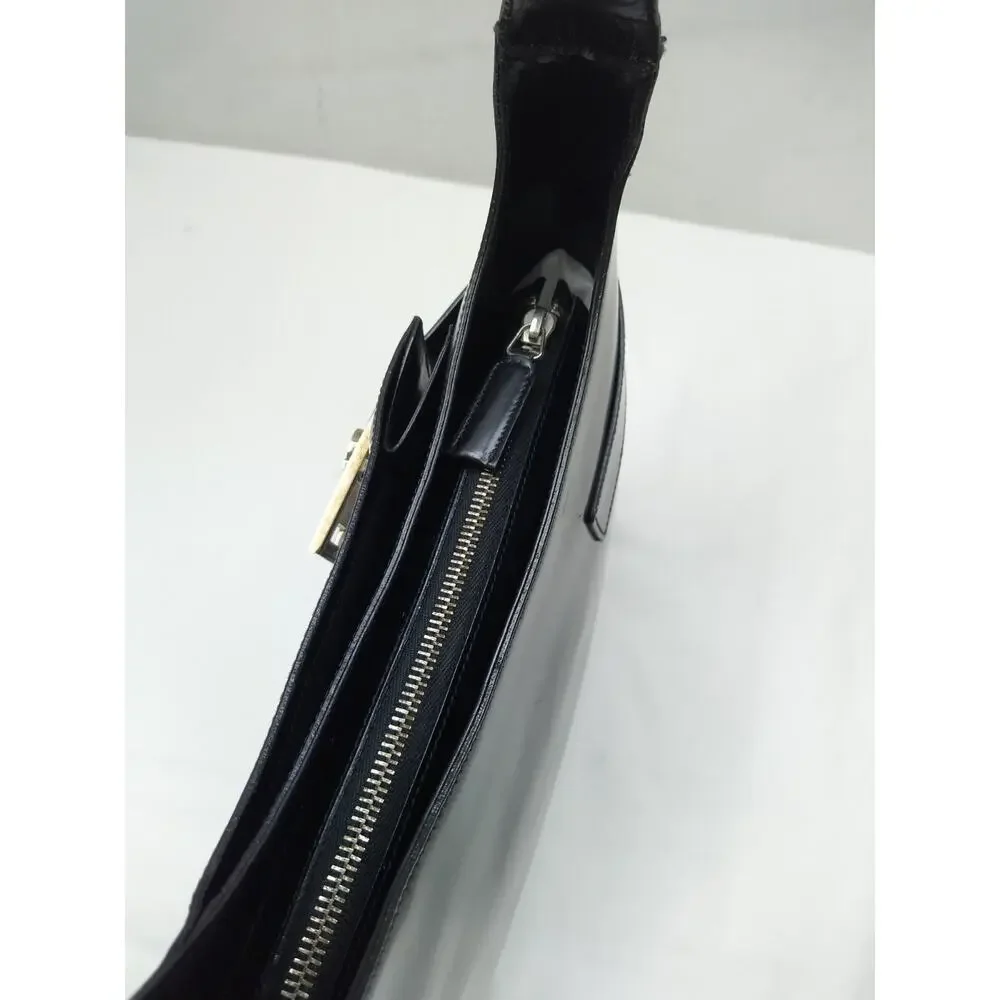 Salvatore Ferragamo Black Patent Leather Zipper Closure Hobo Shoulder Bag